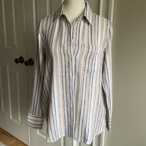 Banana Republic Blue and Tan Striped Linen Blend Shirt
